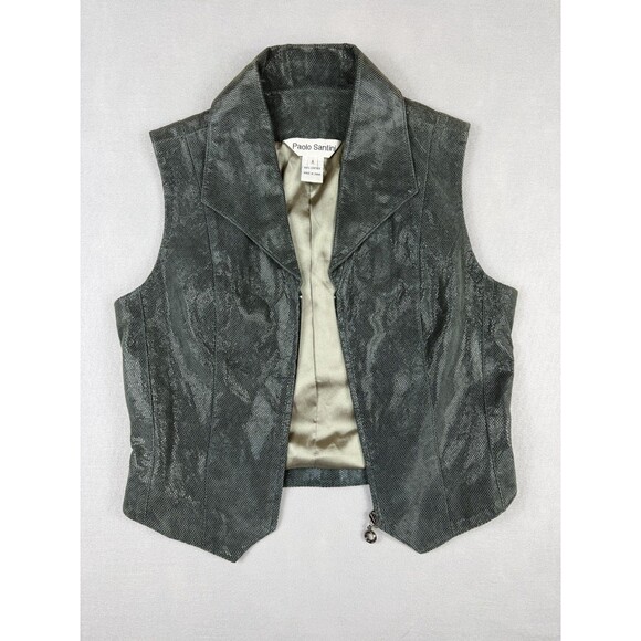 Paolo Santini Jackets & Blazers - Vintage Paolo Santini Women's 6 Genuine Leather Moto Vest Green Gray Zip Y2K